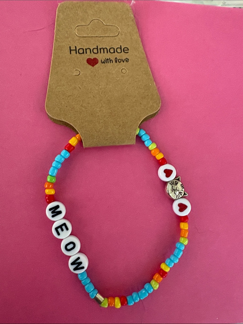 Handmade MEOW' Beaded Bracelet - Multicolor